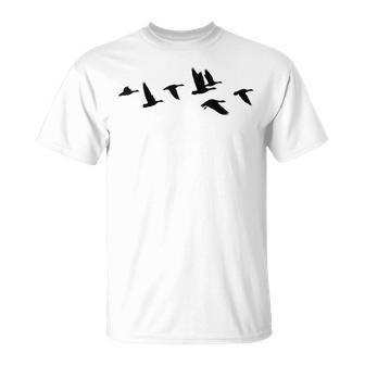 Goose Geese Formation Flock Of Birds Bird Swarm Freedom Unisex T-Shirt | Mazezy