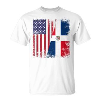Half Dominican Flag Vintage Usa T-Shirt | Mazezy