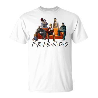 Halloween Friends Crew Gathering On A Spooky Orange Couch T-Shirt - Seseable