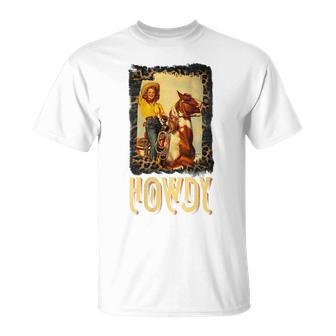 Howdy Vintage Rustic Rodeo Western Southern Cowgirl Portrait Gift For Womens Unisex T-Shirt | Mazezy