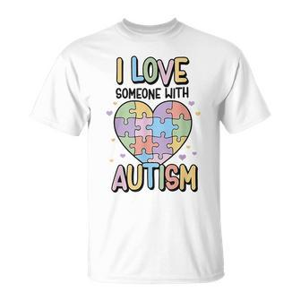 I Love Someone With Autism Kids Heart Puzzle Colorful Kids Unisex T-Shirt | Mazezy CA