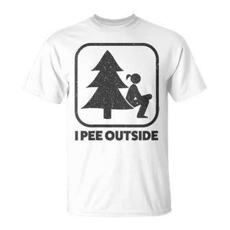 I Pee Outside Girl Sign Funny Camping Hiking Outdoor Gift For Womens Unisex T-Shirt | Mazezy