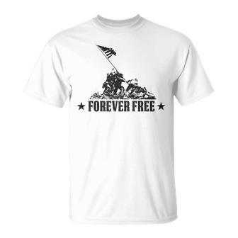 Independence Day Free Forever Iwo Jima Wwii Soldiers Unisex T-Shirt | Mazezy