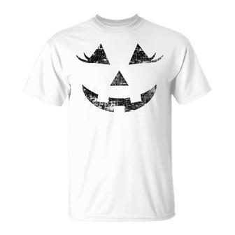 Jack O Lantern Pumpkin Eyelashes Face Vintage Halloween T-Shirt | Mazezy