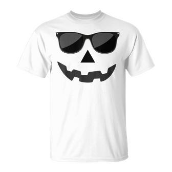 Jack O Lantern Pumpkin Face Sunglasses Hallowen Costume T-Shirt | Mazezy