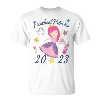 Kids 2023 Outfit Girls Princess Happy First Day Of Preschool Unisex T-Shirt - Seseable
