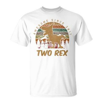 Kids 2Nd Birthday Two Rex Gift Second Dinosaur Gifts 2 Year Old Unisex T-Shirt | Mazezy
