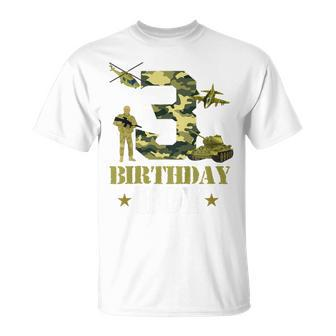 Kids 3Rd Birthday Military Themed Camo Boys 3 Yrs Old Soldier Unisex T-Shirt | Mazezy