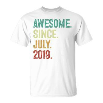 Kids 4 Year Old Awesome Since July 2019 4Th Birthday Unisex T-Shirt - Monsterry