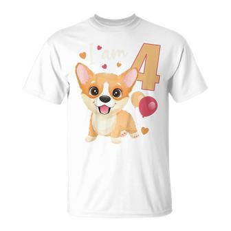 Kids 4 Years Old 4 Birthday Outfit Boy Girl Corgi Dog Unisex T-Shirt | Mazezy