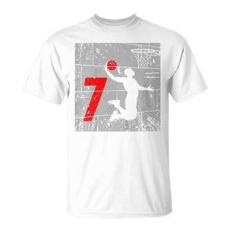 Kids Distressed 7 Year Old 7Th Basketball Birthday Slam Dunk Unisex T-Shirt | Mazezy UK
