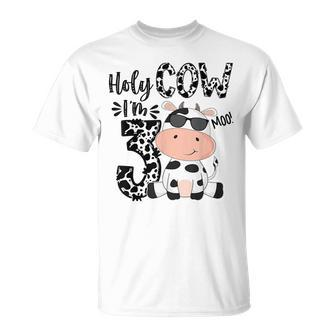 Kids Holy Cow Im 3 Birthday Boy 3Rd Cow Farm Animals Bday Unisex T-Shirt | Mazezy