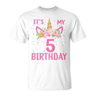 Kids Its My 5Th Birthday Unicorn Lover Kid 5 Years Old Birthday Unisex T-Shirt | Mazezy
