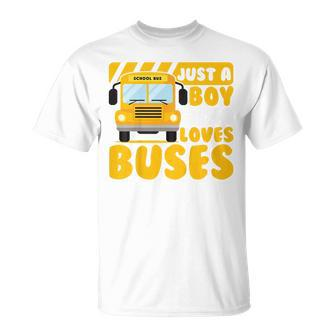 Kids School Bus Boys Funny Just A Boy Who Loves Buses Unisex T-Shirt - Seseable