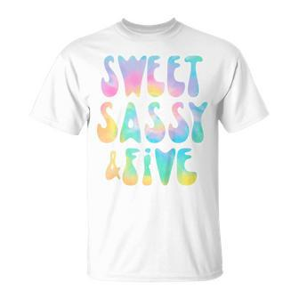 Kids Sweet Sassy And Five 5Th Birthday Girl Tie Dye 5 Year Old Unisex T-Shirt | Mazezy