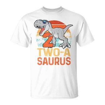 Kids Two A Saurus Rex 2Nd Birthday Dinosaur 2 Year Old Boys Unisex T-Shirt - Seseable