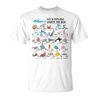 Kids Under The Sea Ocean Animals Name Learn Abcs Alphabet Unisex T-Shirt | Mazezy