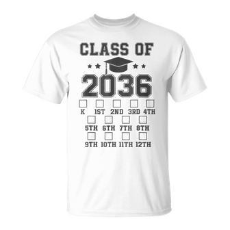 Kindergarten Class Of 2036 Grow With Me Space For Checkmarks Unisex T-Shirt - Monsterry AU