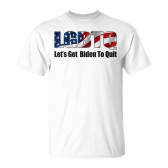 Lgbtq Lets Get Biden To Quite Funny Gay Pride American Flag Pride Month Funny Designs Funny Gifts Unisex T-Shirt | Mazezy
