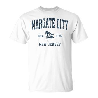 Margate City Nj Vintage Sports Navy Boat Anchor Flag Unisex T-Shirt | Mazezy