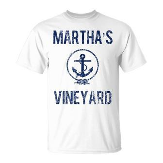 Marthas Vineyard Knot And Anchor Distressed Navy Blue Unisex T-Shirt | Mazezy