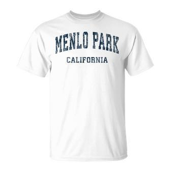 Menlo Park California Ca Vintage Varsity Sports Navy T-Shirt | Mazezy