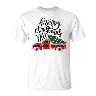 Merry Christmas Yall Vintage Truck With Tree Plaid T T-Shirt | Mazezy