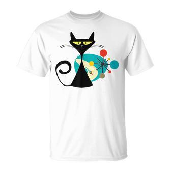Midcentury Mid Century Cat Retro Atomic Age Space Modern Unisex T-Shirt - Monsterry