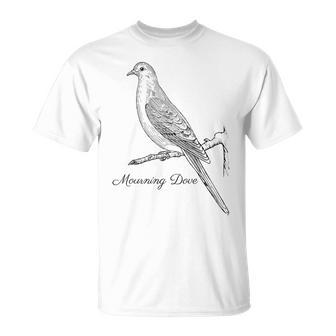 Mourning Dove Bird Ornithology Black Lines T-Shirt | Mazezy