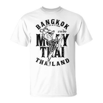 Muay Thai Kickboxing Bangkok Thailand Distressed Graphic Kickboxing Funny Gifts Unisex T-Shirt | Mazezy AU