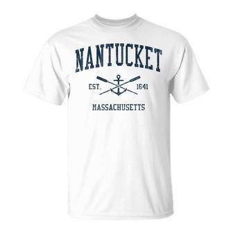 Nantucket Ma Vintage Navy Crossed Oars & Boat Anchor T-Shirt | Mazezy