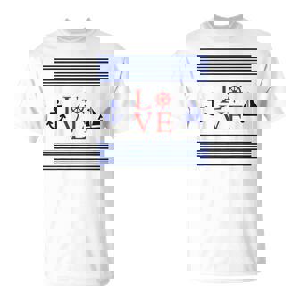Nautical Love With Anchor Wheel Sailboat Unisex T-Shirt | Mazezy