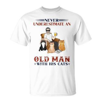 Never Underestimate An Old Man With His Cats Unisex T-Shirt - Seseable