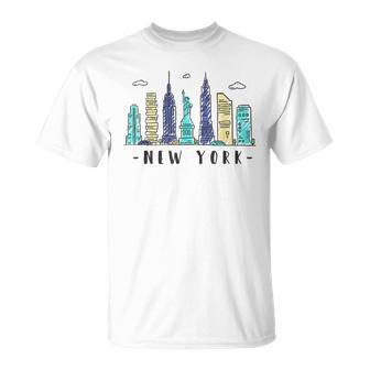 New York City Nyc Skyline Ny Watercolor Souvenir T-Shirt | Mazezy