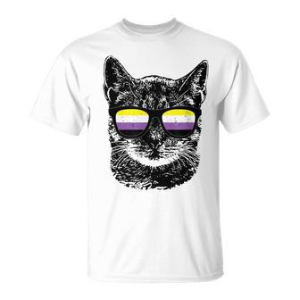 Nonbinary Gay Pride Cat Lgbt Sunglasses Unisex T-Shirt | Mazezy
