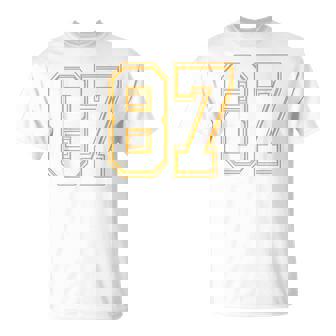Number 87 Red Yellow White Football Basketball Soccer Fans T-Shirt | Mazezy