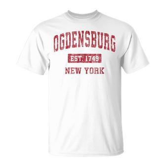 Ogdensburg New York Ny Vintage Sports Red T-Shirt | Mazezy