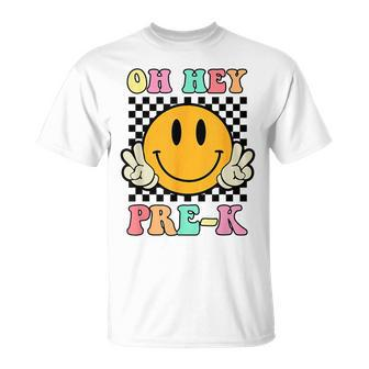 Oh Hey Pre-K Hippie Smile Face Retro Back To School T-Shirt - Seseable