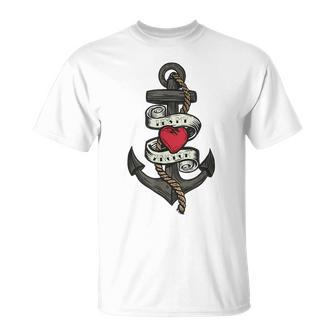 Old School Anchor Quote Cute Hes My Anchor Love Sailor Unisex T-Shirt | Mazezy