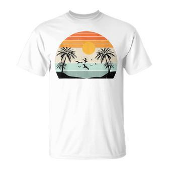 Palm Trees Summer Vacation Beach Sunshine Summer Retro Gifts Vacation Funny Gifts Unisex T-Shirt | Mazezy