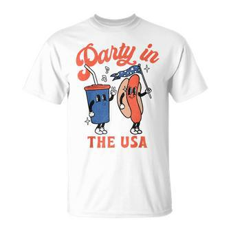 Party In The Usa 4Th Of July Cute Soda And Hotdog Patriotic Unisex T-Shirt | Mazezy