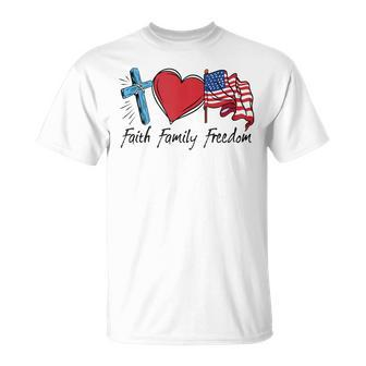 Patriotic Retro Faith Family Freedom Usa Flag 4Th Of July  Unisex T-Shirt