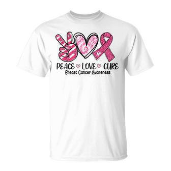 Peace Love Cure Breast Cancer Pink Ribbon Awareness T-Shirt - Seseable
