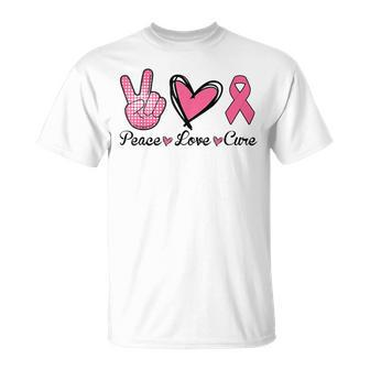 Peace Love Cure Heart Pink Ribbon Breast Cancer Awareness T-Shirt - Seseable