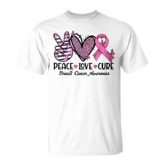 Peace Love Cure Pink Ribbon Heart Breast Cancer Awareness T-Shirt | Mazezy