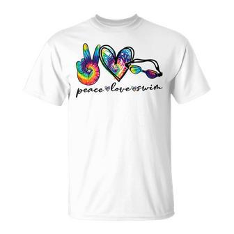 Peace Love Swim Tie Dye Swimmer Swimming Gifts Summer Trip Unisex T-Shirt - Seseable