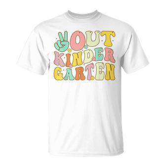 Peace Sign Out Kindergarten Groovy Last Day Of School Unisex T-Shirt | Mazezy