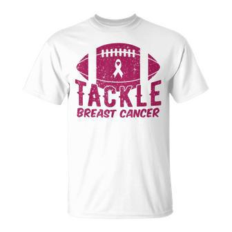 Pink Breast Cancer Football Tackle Breast Cancer T-Shirt - Seseable