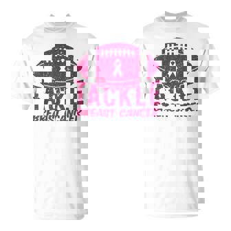 Pink Breast Cancer Football Tackle Breast Cancer T-Shirt - Seseable