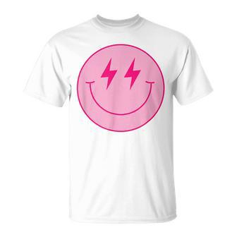 Pink Smile Face Cute Happy Lightning Smiling Face T-Shirt | Mazezy